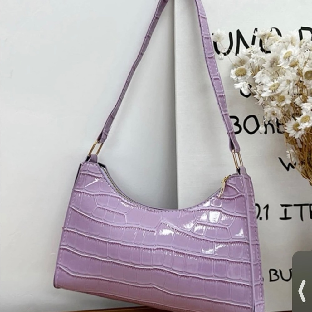 Purple faux crocodile purse